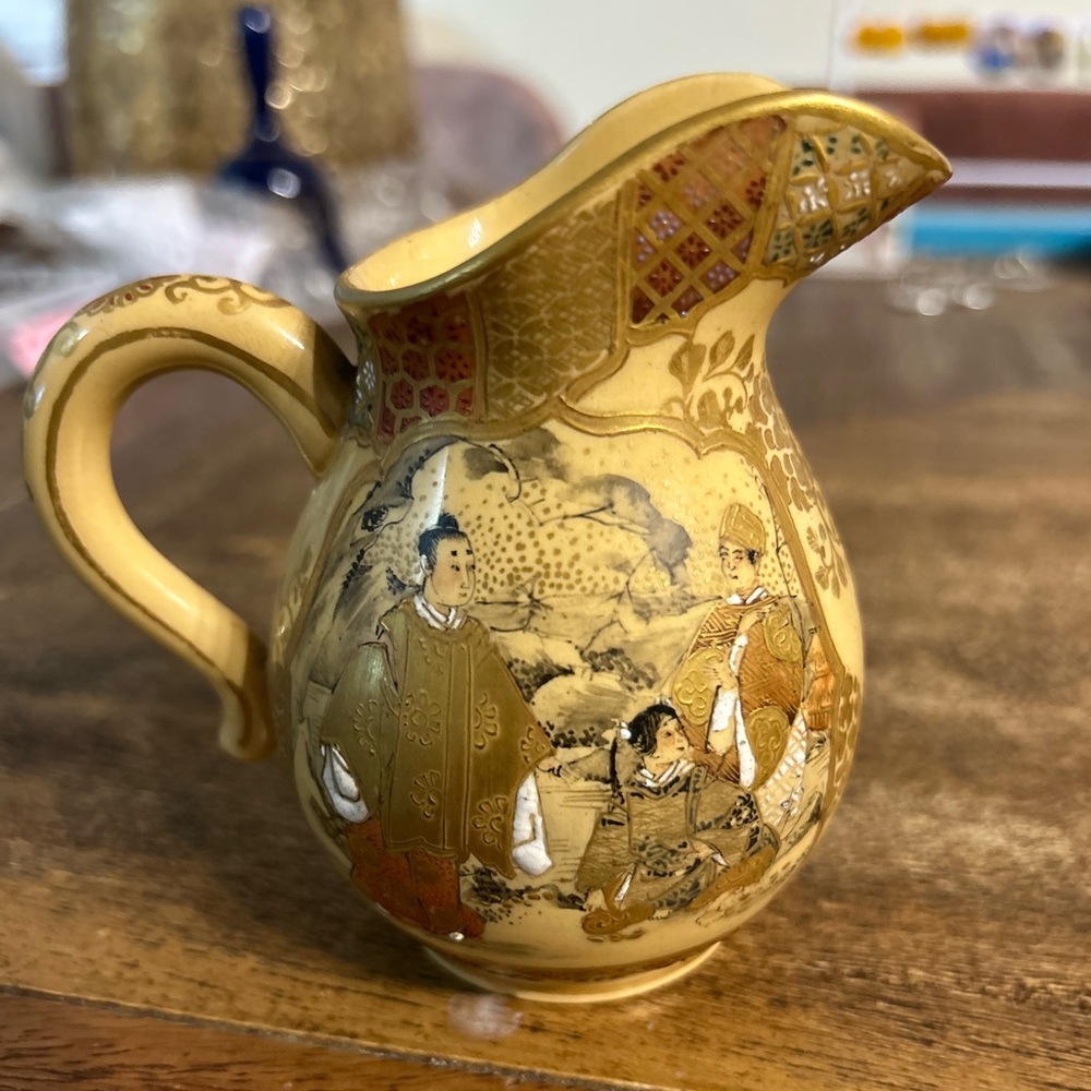 Antique Japanese Meiji Satsuma Earthenware Pitcher, 3.75”